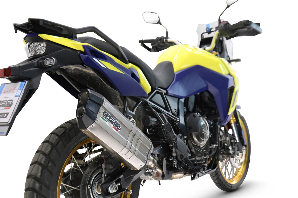 Escape compatible con Suzuki V-STROM DL 800 DE - SE 2023-2025, Hyper Sonic Titanium, Escape legal, homologado, silenciador con db killer desmontable y tubo de conexión específico 