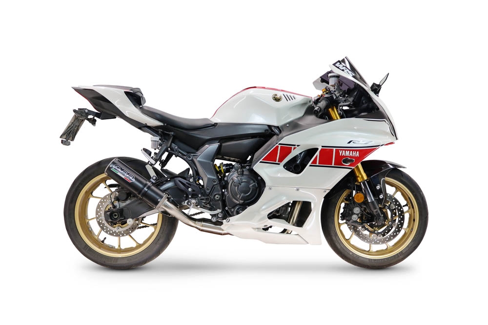 GPR escape compatible con Yamaha YZF R7 2021-2024, M3 Black Titanium, Escape completo homologado y legal,con catalizador incluido db killer extraíble 