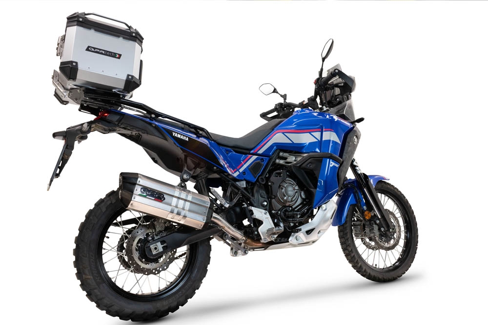 Escape compatible con Yamaha Tenere 700 2025-2026, Hyper Sonic Titanium, Escape legal, homologado, silenciador con db killer desmontable y tubo de conexión específico 