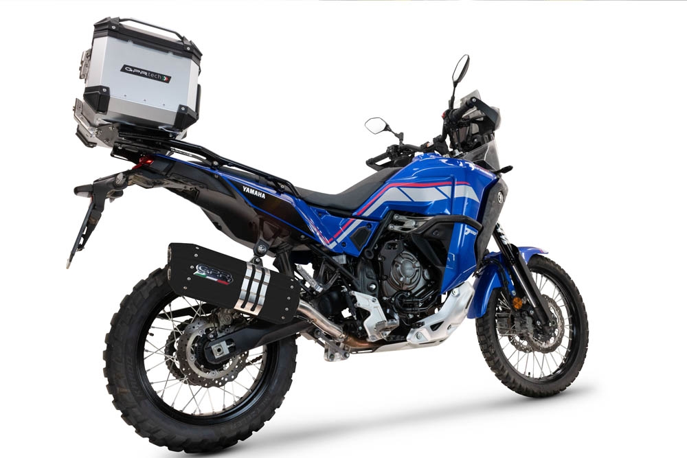 Escape compatible con Yamaha Tenere 700 2025-2026, Hyper Sonic Black Titanium, Escape legal, homologado, silenciador con db killer desmontable y tubo de conexión específico 