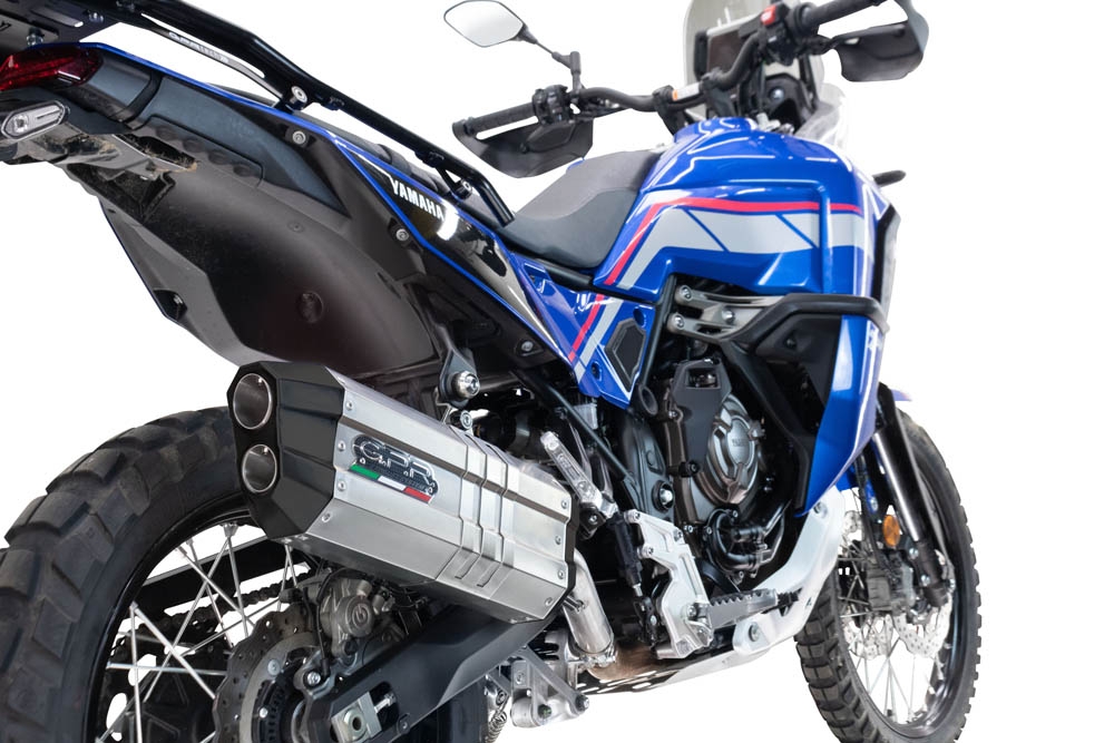 Escape compatible con Yamaha Tenere 700 2025-2026, Hyper Sonic Titanium, Escape legal, homologado, silenciador con db killer desmontable y tubo de conexión específico 