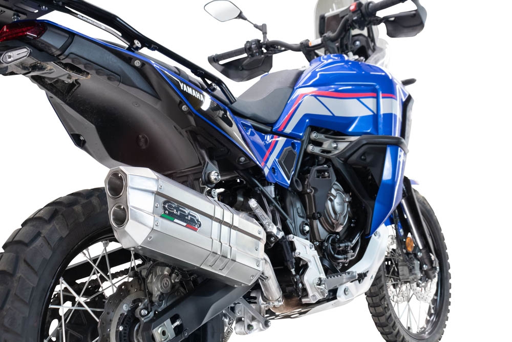 Escape compatible con Yamaha Tenere 700 2025-2026, Hyper Sonic Inox, Escape legal, homologado, silenciador con db killer desmontable y tubo de conexión específico 