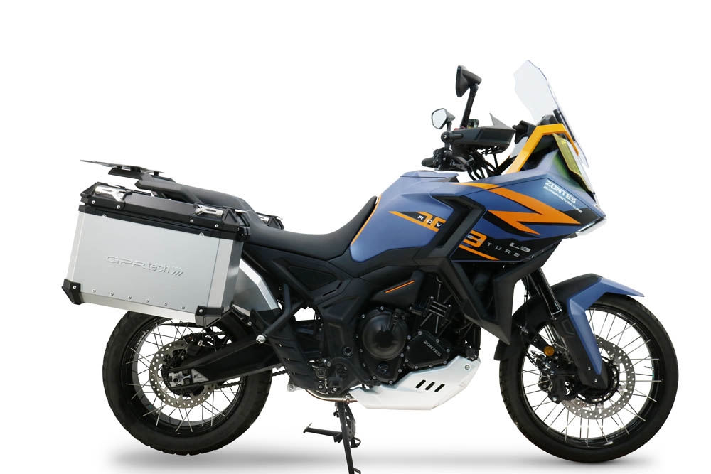 GPR TECH compatible con  Zontes 703 F 2025/2026 Par de maletas laterales en aluminio color plata con portaequipajes específico Capacidad 38 LT. + 38 LT.